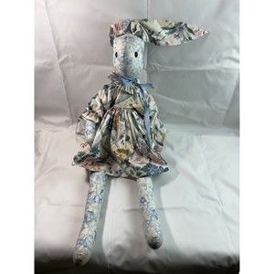 Vintage Handmade Blue Floral Poseable BUNNY‎ RABBIT Plush 30”